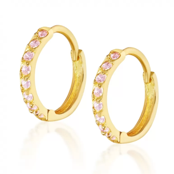 Gold Pavé Earrings with Pink Zircons