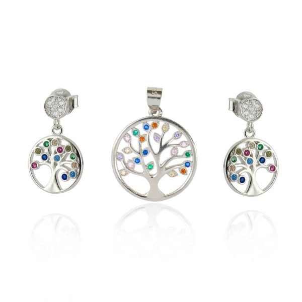 Parure arbre de vie avec zircons multicolores