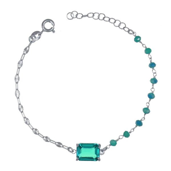 Bracciale Crystal Square Rodiato con Zircone Verde