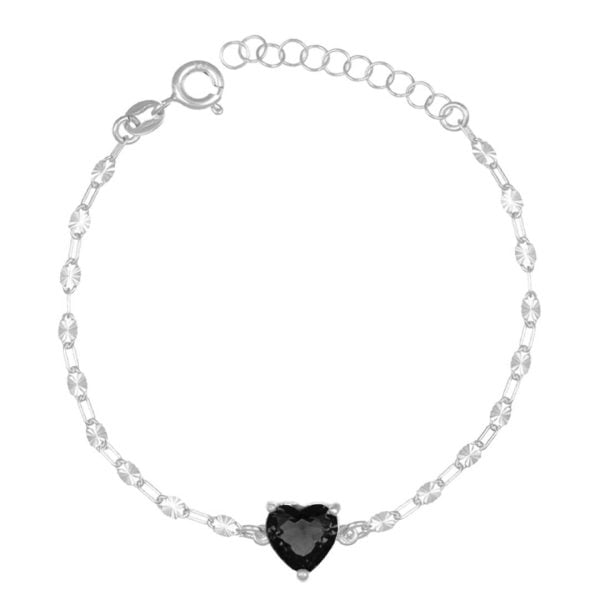 Bracciale Crystal Heart Rodiato con Zircone Nero