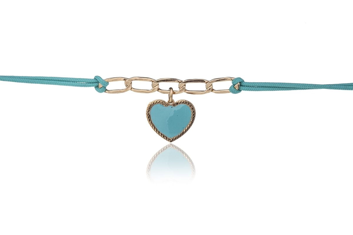 Bracciale Dorato con Cuore Smaltato Turchese