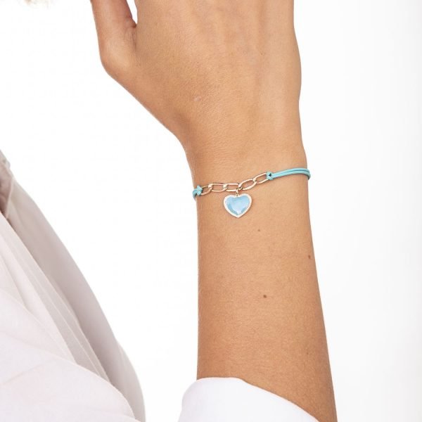 Bracciale Dorato con Cuore Smaltato Turchese