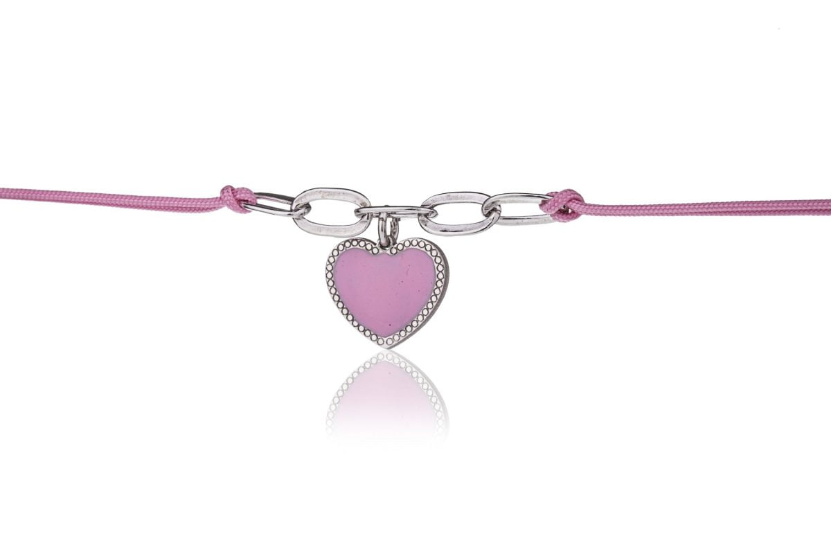 Bracciale Rodiato con Cuore Smaltato Rosa