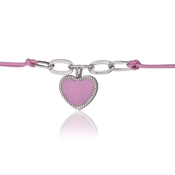 Bracciale Rodiato con Cuore Smaltato Rosa