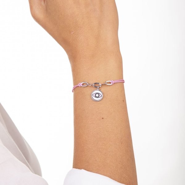 Bracciale Rosa con Occhio Rodiato