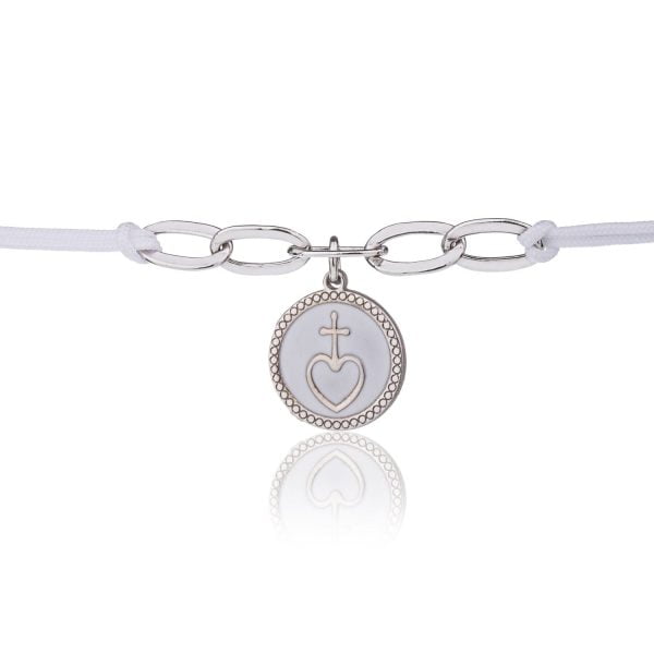 Bracciale Bianco con Croce su Cuore Rodiato