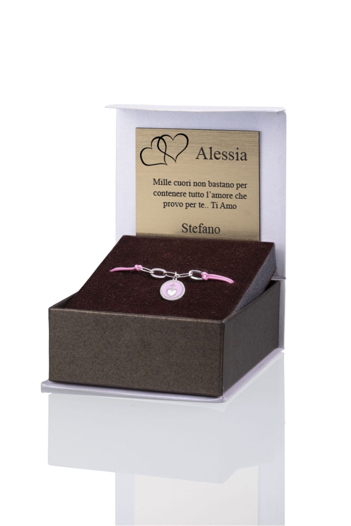 Bracciale Rosa con Croce su Cuore Rodiato