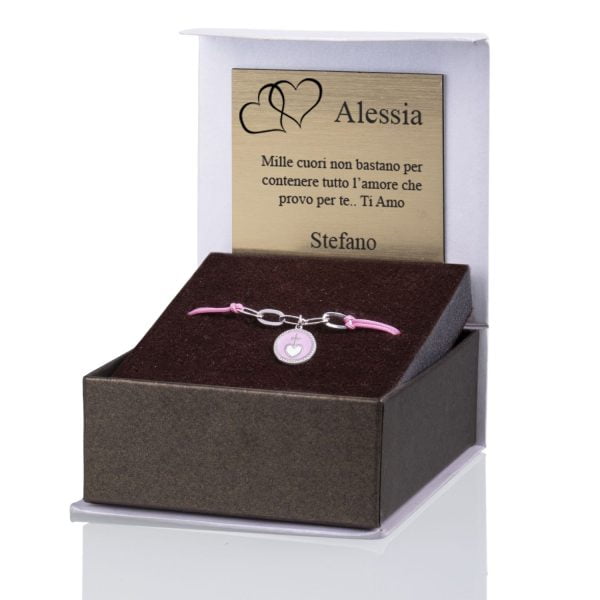 Bracciale Rosa con Croce su Cuore Rodiato