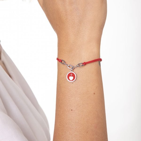 Bracciale Rosso con Croce su Cuore Rodiato