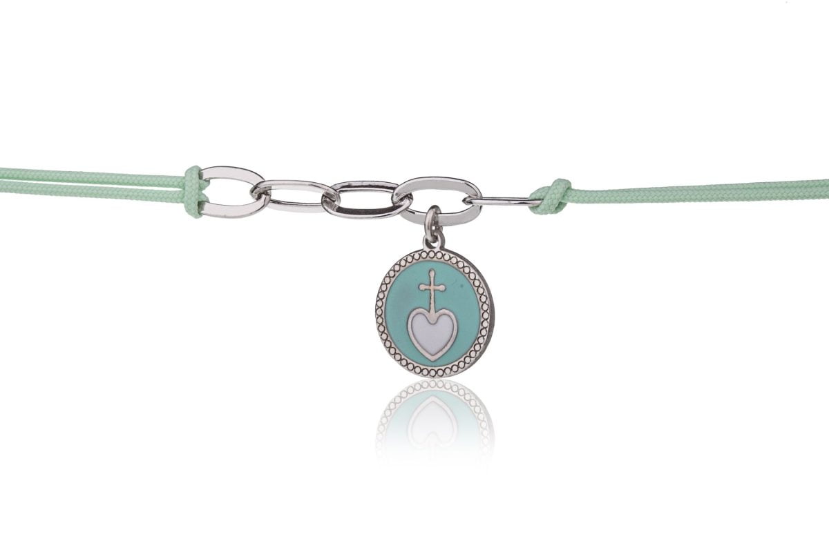 Bracciale Acquamarina con Croce su Cuore Rodiato