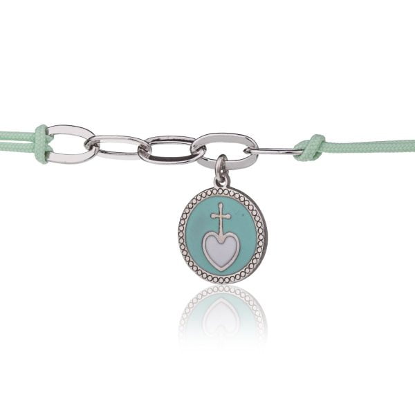 Bracciale Acquamarina con Croce su Cuore Rodiato