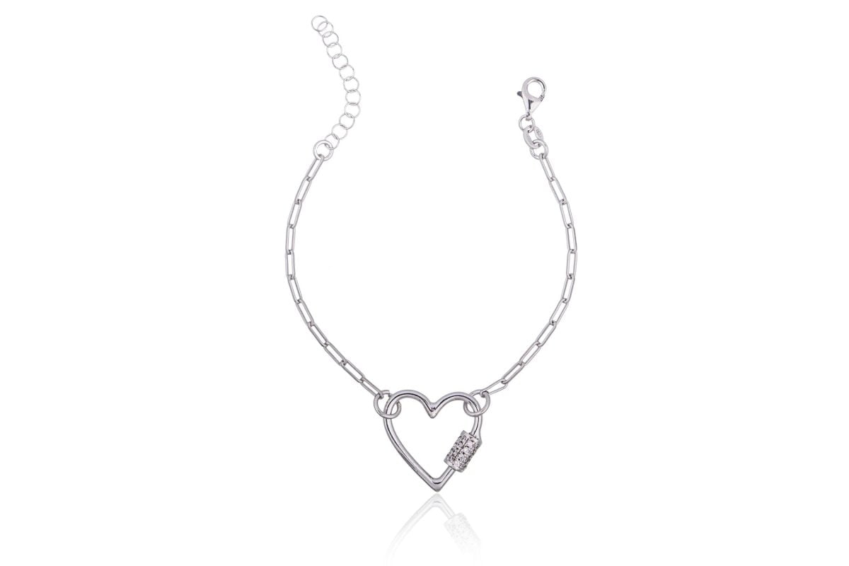 Bracciale Rodiato Choker Cuore con Zirconi