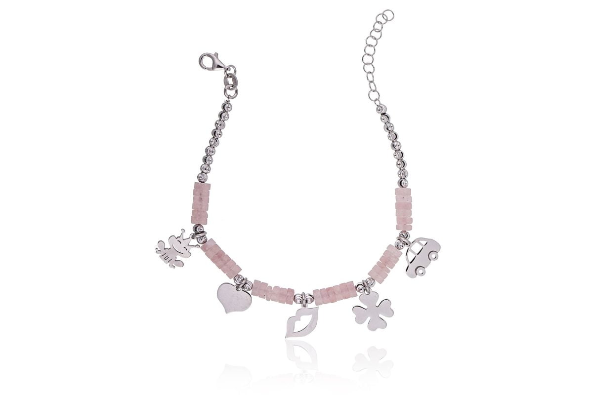 Bracciale Fantasia Rodiato Anellini Rosa