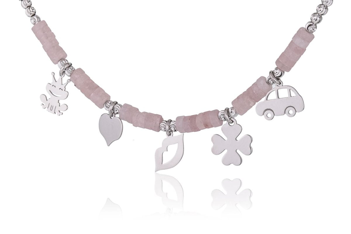 Bracciale Fantasia Rodiato Anellini Rosa