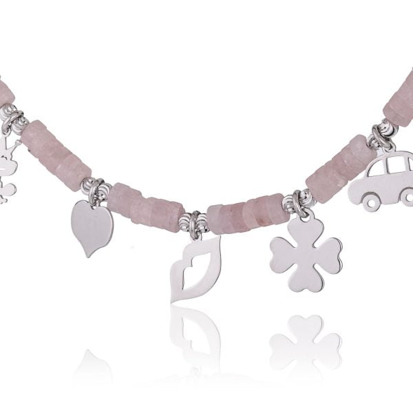 Bracciale Fantasia Rodiato Anellini Rosa