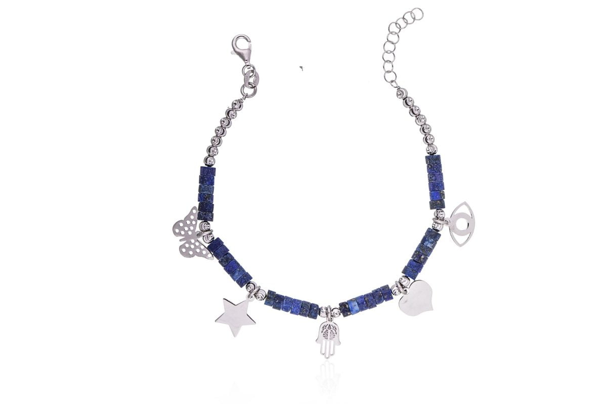 Bracciale Fantasia Rodiato Anellini Blu