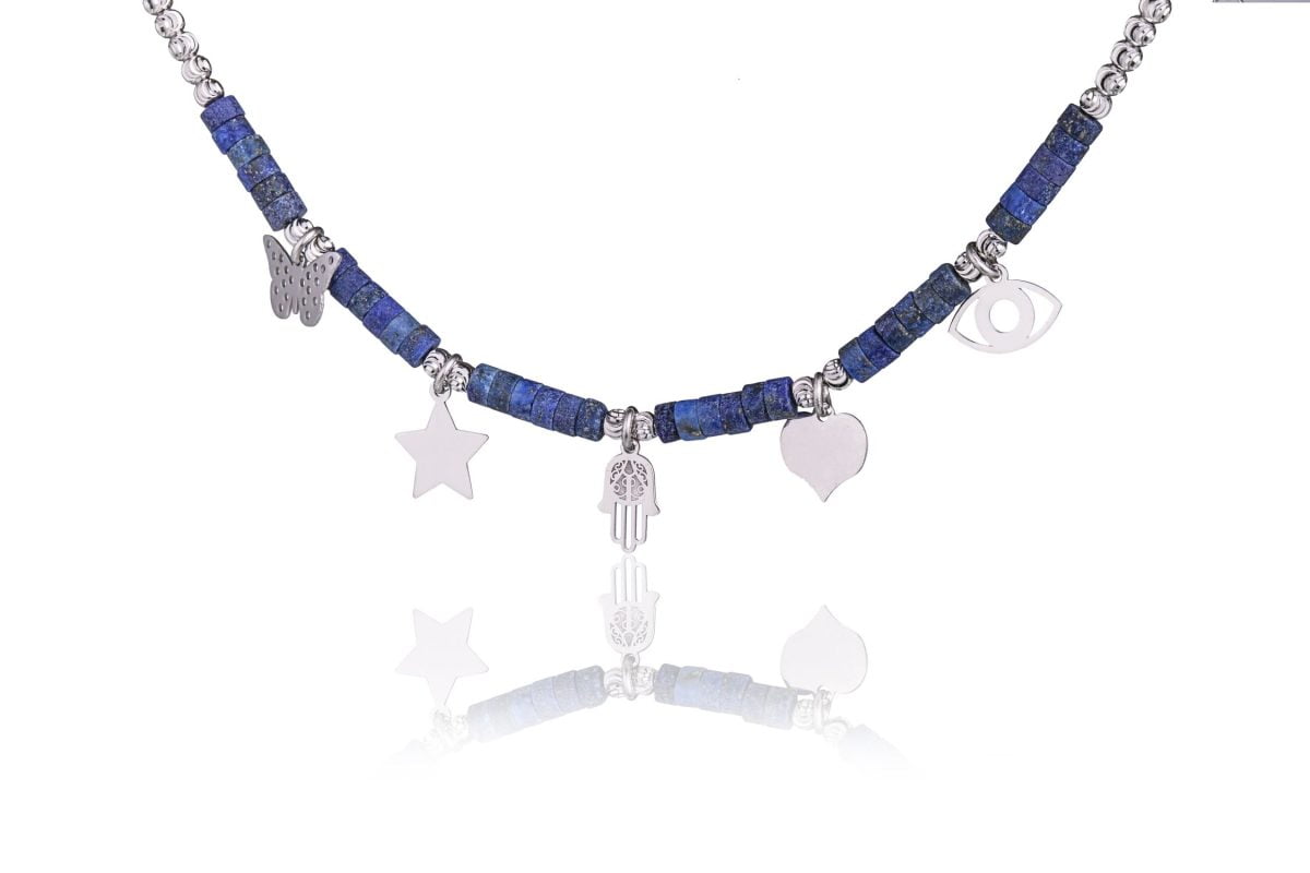 Bracciale Fantasia Rodiato Anellini Blu