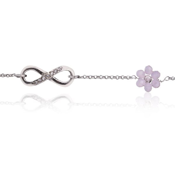 Bracciale Rodiato Fiore Rosa e Infinito