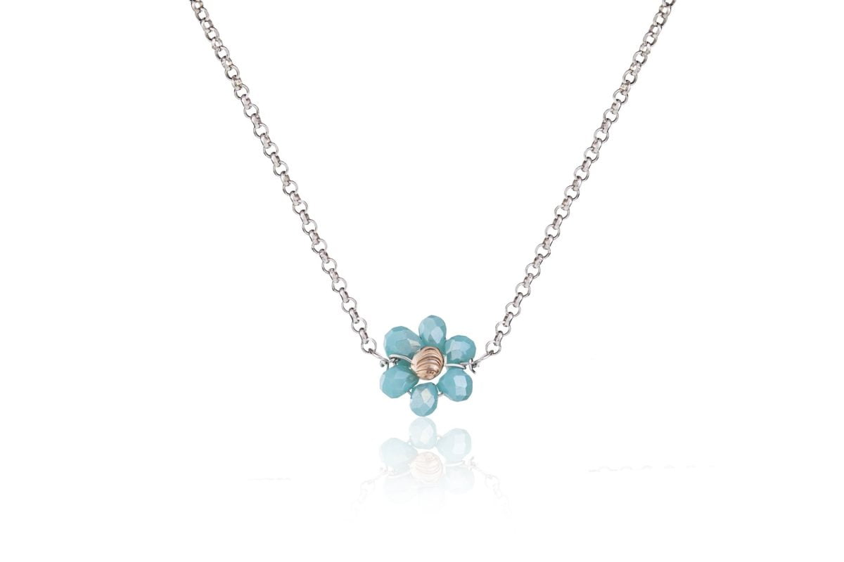 Collana Rodiata con Fiore Azzurro