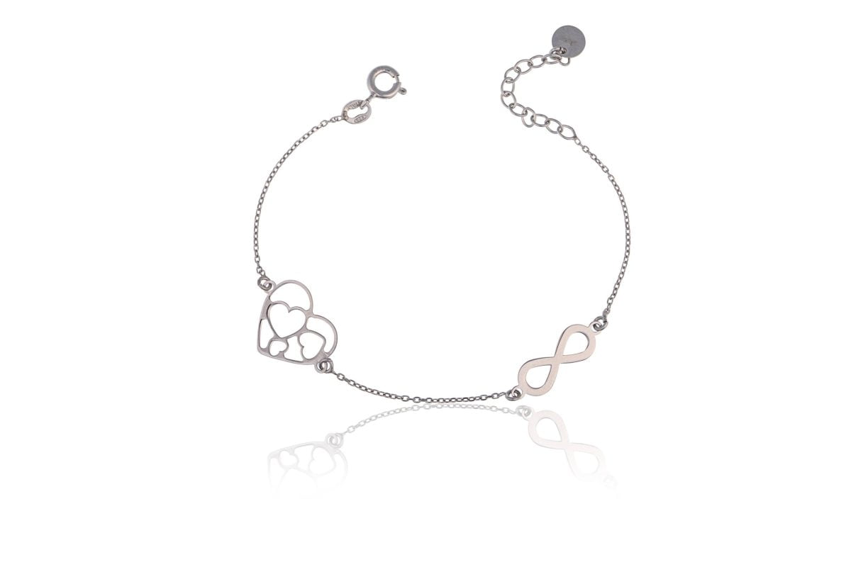 Bracciale Argento Cuori Sfaccettati Rodiato