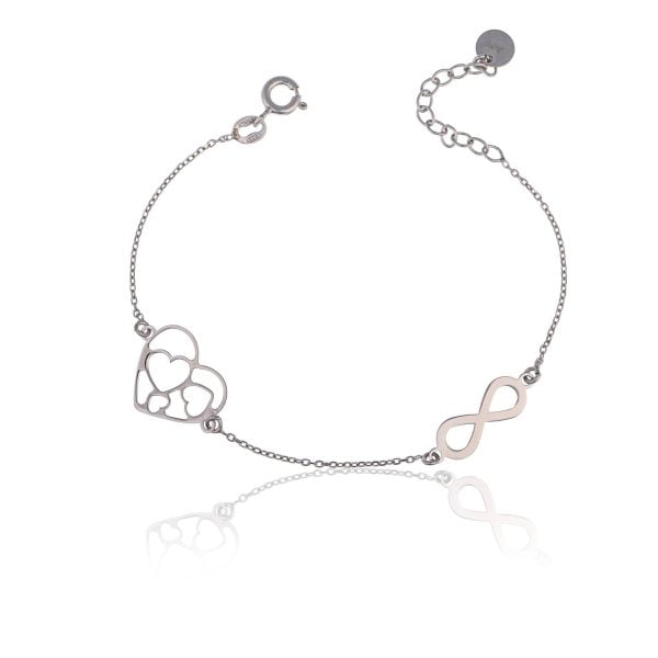 Bracciale Argento Cuori Sfaccettati Rodiato