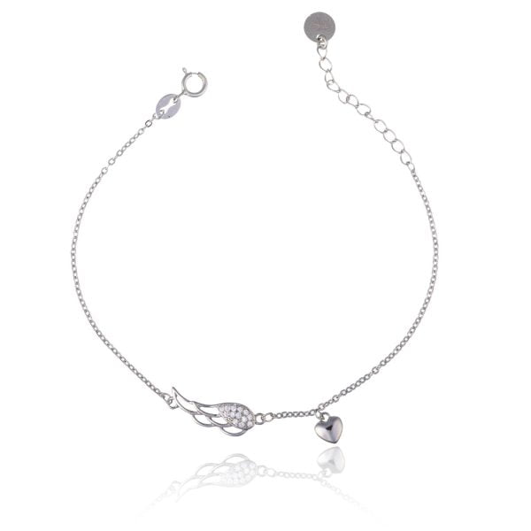 Bracciale in Argento Ali Strass e Cuore Rodiato