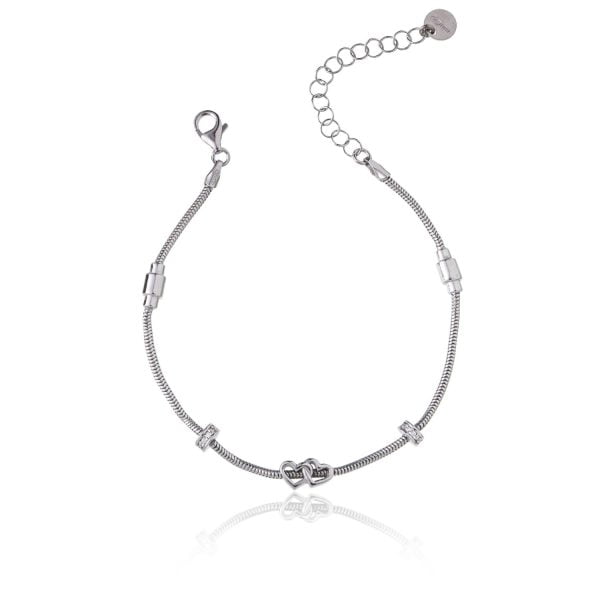 Bracciale Argento Coda di Topo Doppio Cuore Rodiato