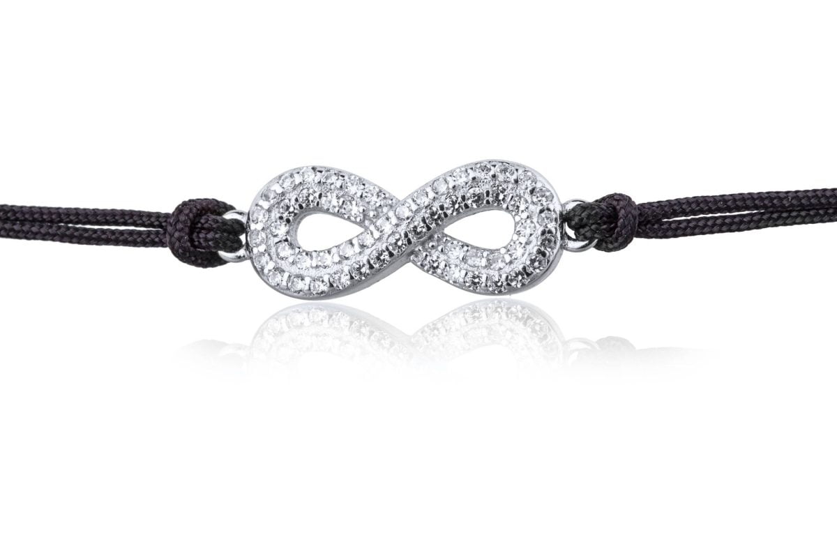 Bracciale in Argento in Corda Nero Infinito Strass Rodiato