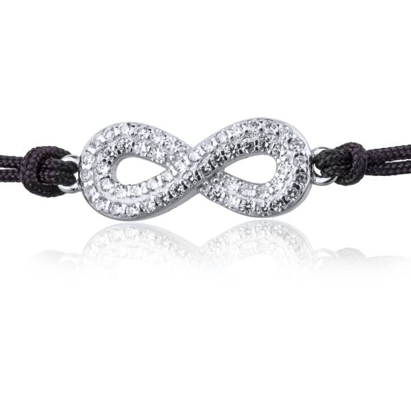 Bracciale in Argento in Corda Nero Infinito Strass Rodiato