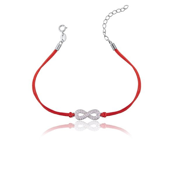 Bracciale in Argento in Corda Rosso Infinito Strass Rodiato