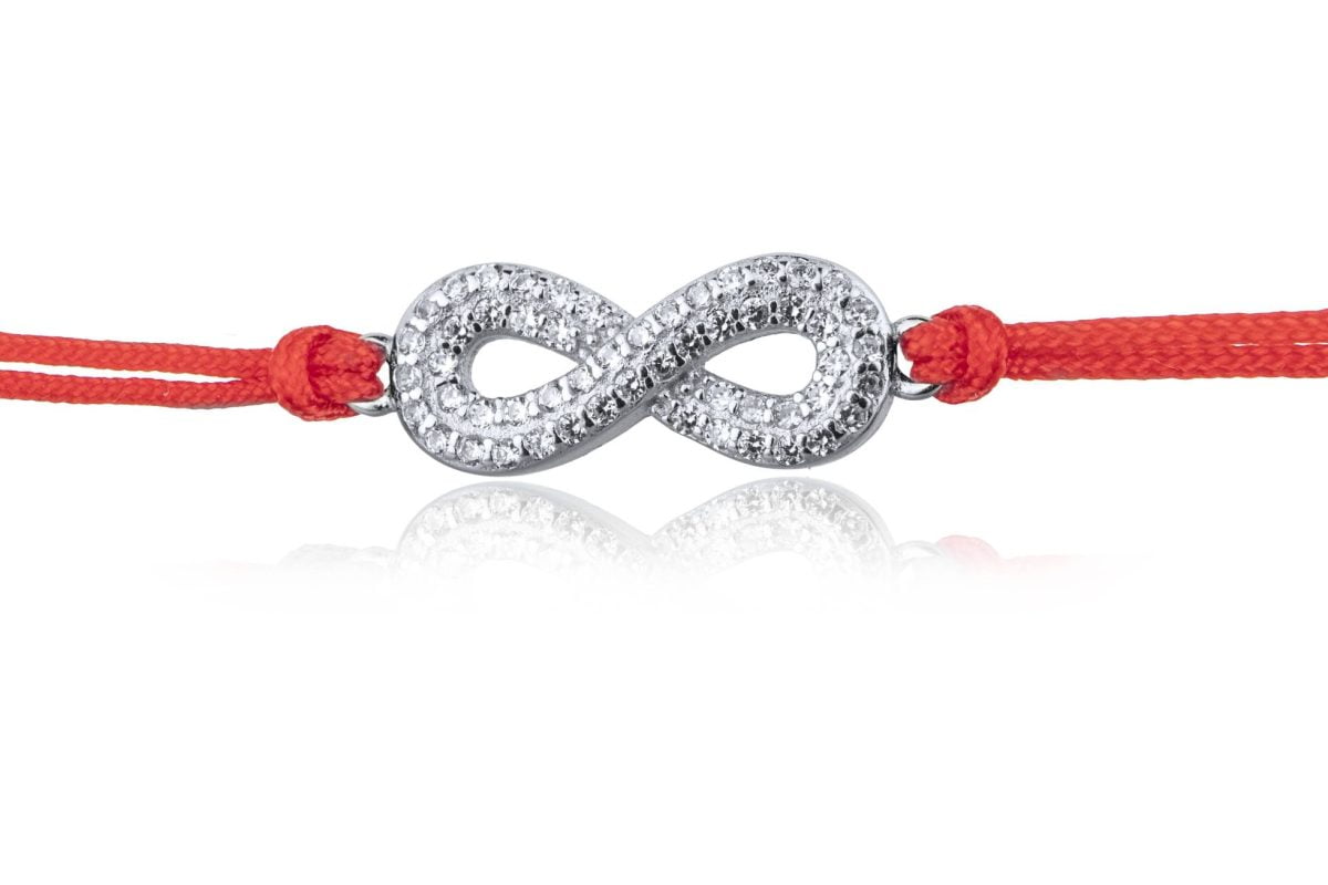 Bracciale in Argento in Corda Rosso Infinito Strass Rodiato