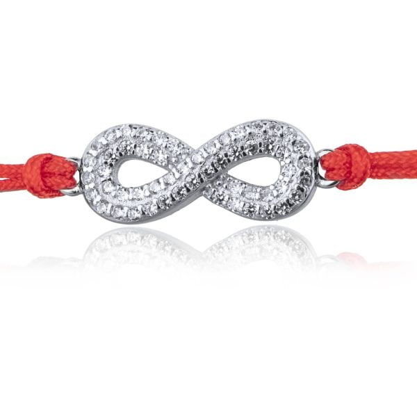 Bracciale in Argento in Corda Rosso Infinito Strass Rodiato