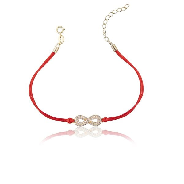 Bracciale in Argento in Corda Rosso Infinito Strass Dorato