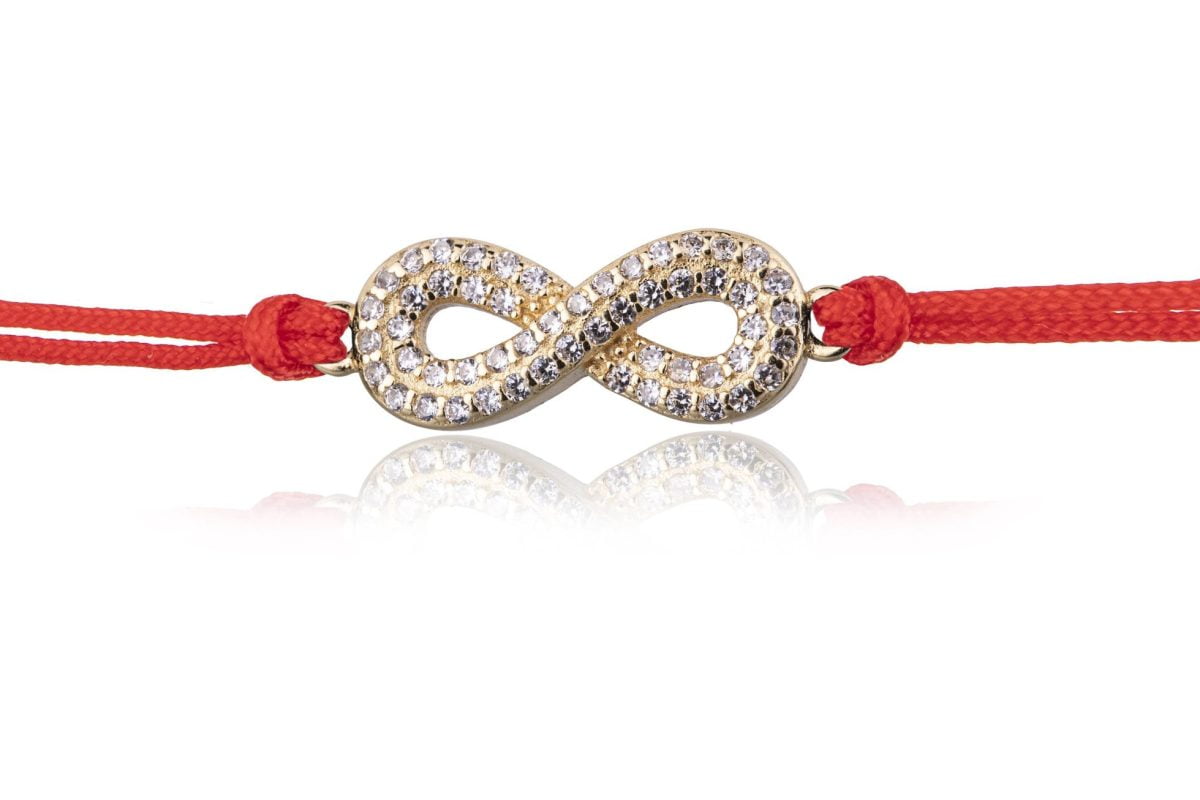 Bracciale in Argento in Corda Rosso Infinito Strass Dorato