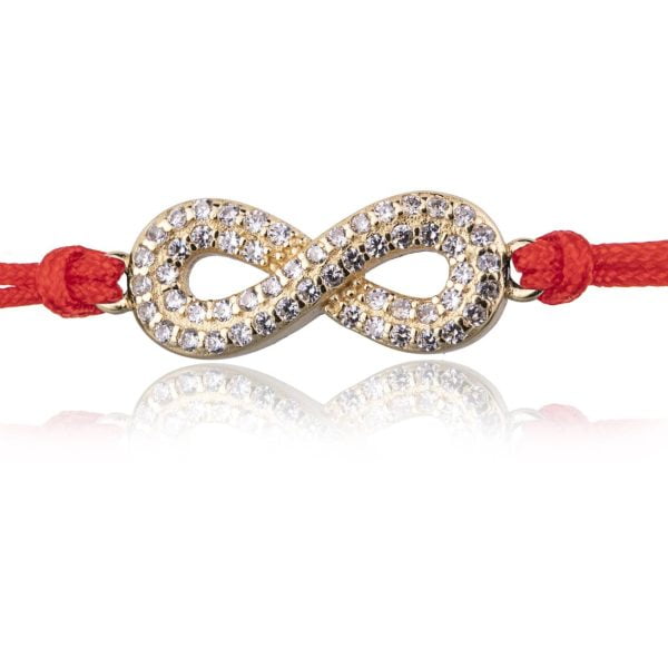 Bracciale in Argento in Corda Rosso Infinito Strass Dorato