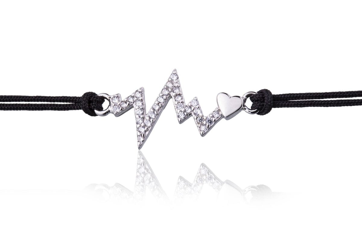 Bracciale in Argento in Corda Nero Battito Strass