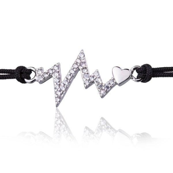 Bracciale in Argento in Corda Nero Battito Strass