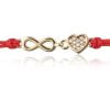 Bracciale in Argento in Corda Rosso Cuore e Infinito Dorato