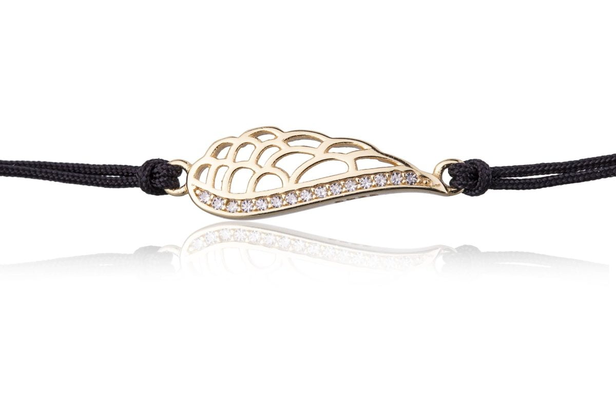 Bracciale in Argento in Corda Nero Ala Strass Dorato