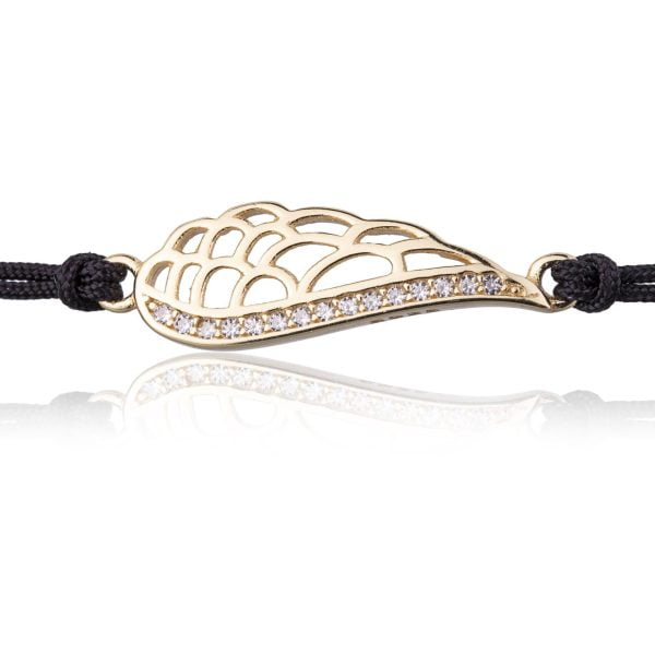 Bracciale in Argento in Corda Nero Ala Strass Dorato