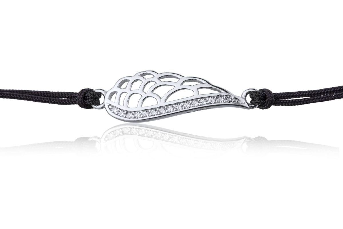 Bracciale in Argento in Corda Nero Ala Strass Rodiato