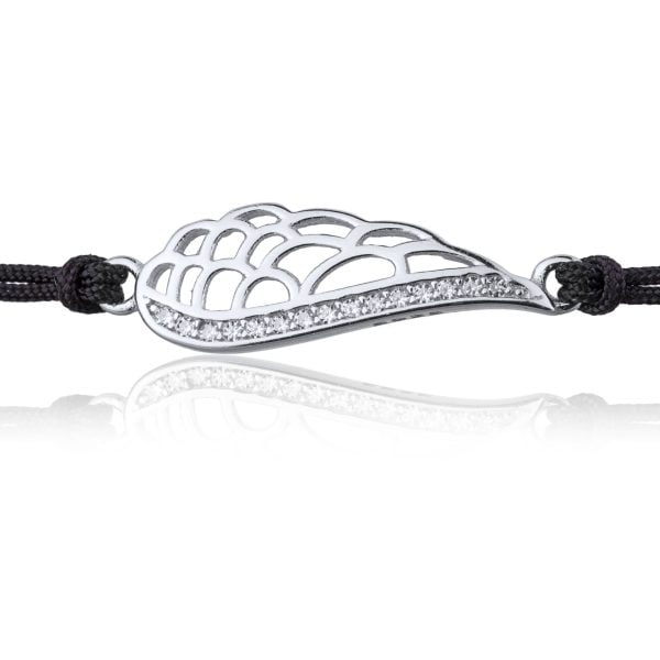 Bracciale in Argento in Corda Nero Ala Strass Rodiato