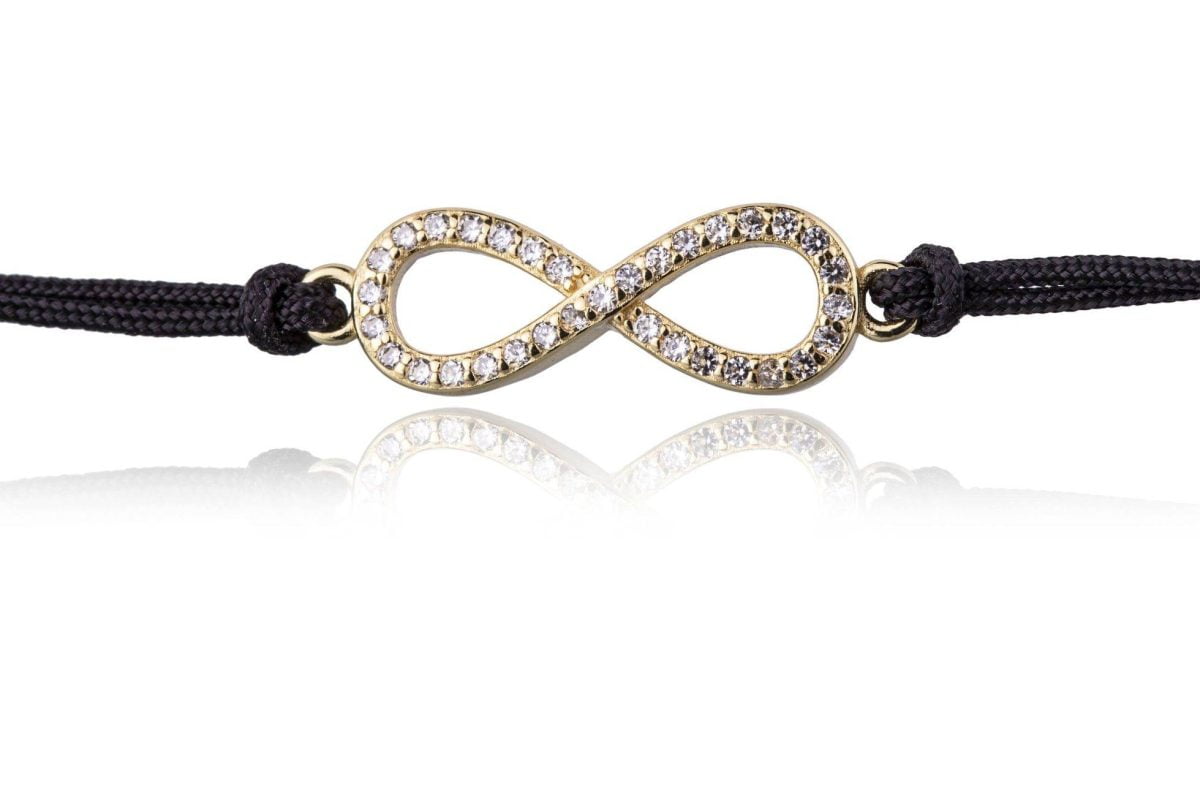 Bracciale in Argento in Corda Nero Infinity Dorato