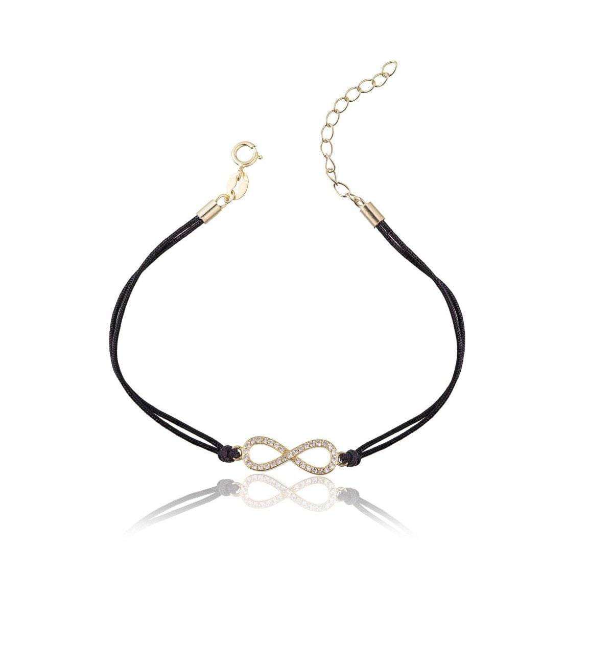 Bracciale in Argento in Corda Nero Infinity Dorato