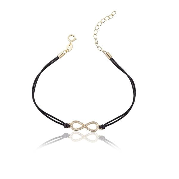 Bracciale in Argento in Corda Nero Infinity Dorato