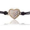 Bracciale in Argento in Corda Nero Cuore Strass Dorato