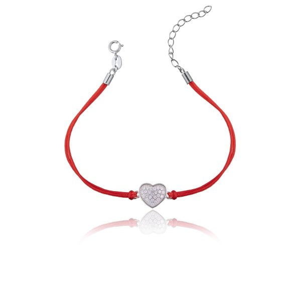 Bracciale in Argento in Corda Rosso Cuore Strass Rodiato