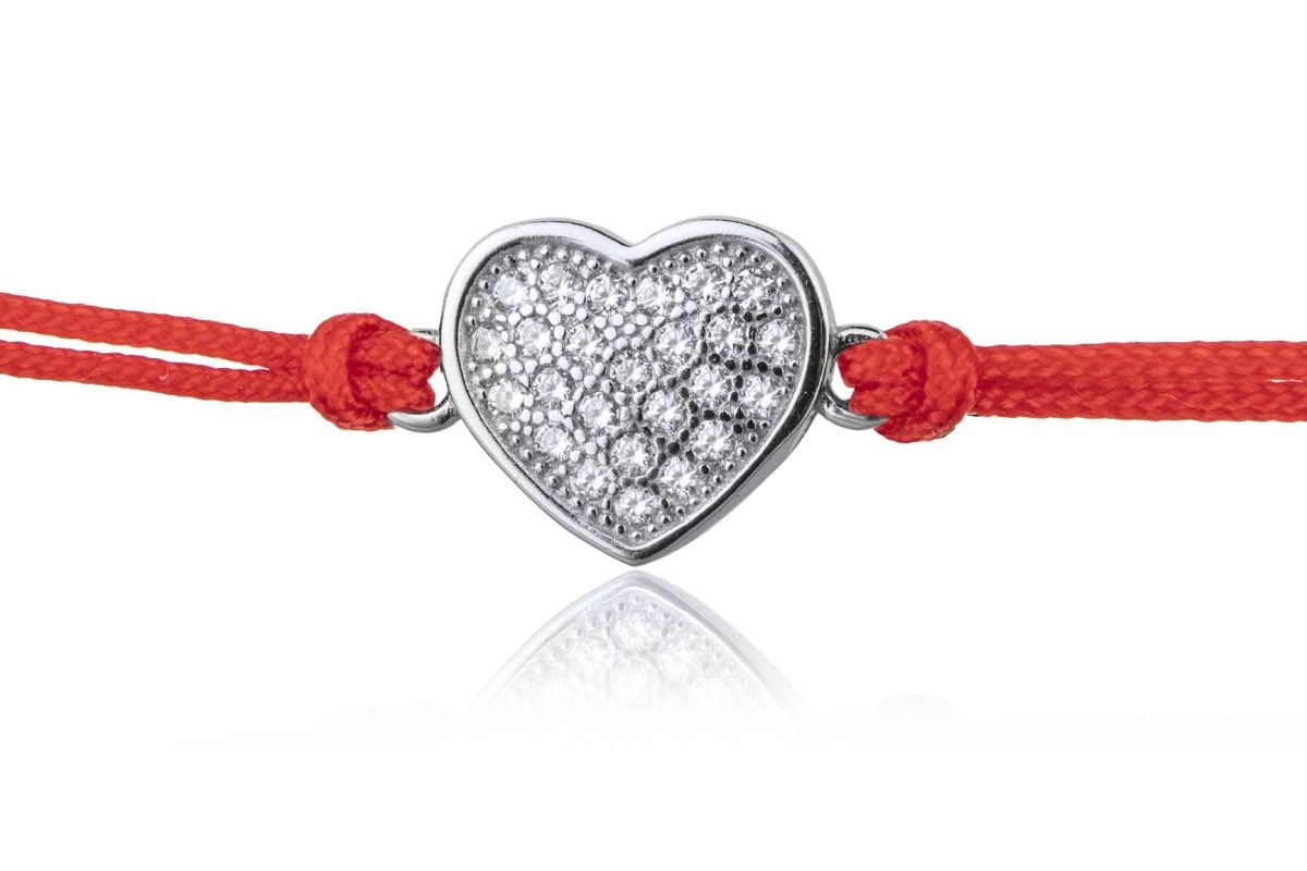 Bracciale in Argento in Corda Rosso Cuore Strass Rodiato