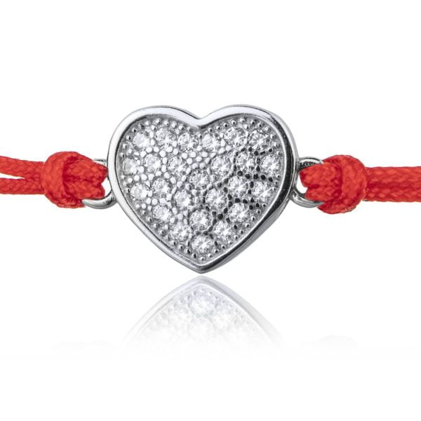 Bracciale in Argento in Corda Rosso Cuore Strass Rodiato