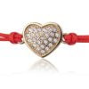 Bracciale in Argento in Corda Rosso Cuore Strass Dorato